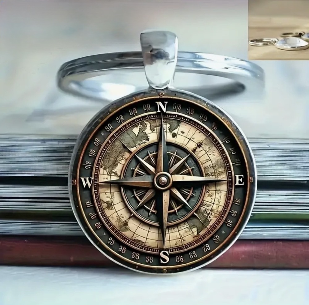 3/$25 Vintage Compass Stainless Steel Keychain NEW